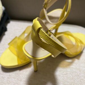 Jessica Simpson Yellow Patent Leather with Plastic Straps across the top Heels